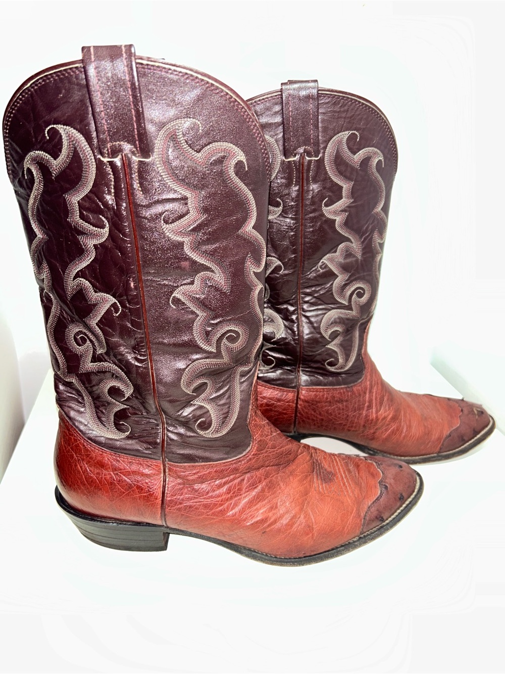 Nocona Boots Ostrich Round Toe Brown Leather Exotic Western Cowboy Boot
